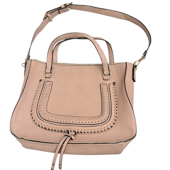 Sole Society Whipstitch Taupe/pale pink  Faux Leather Satchel - Picture 2 of 6